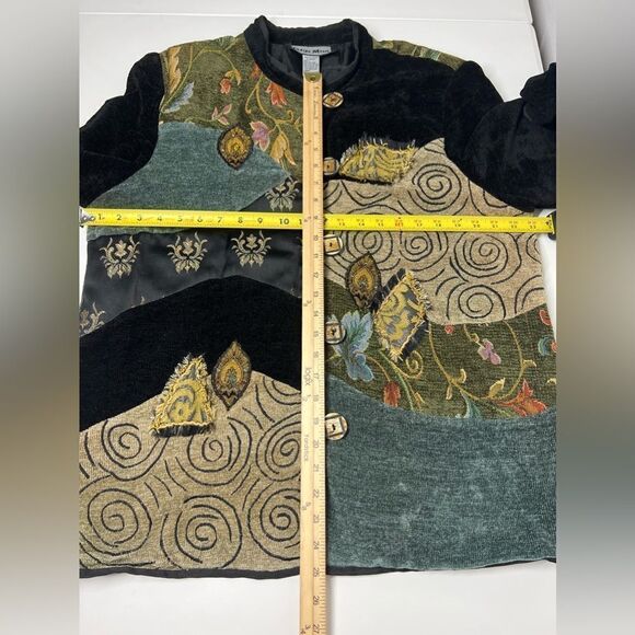Indigo Moon Multicolor Velvet Embroidered Beaded Tapestry Jacket Boho SzL Flawed - Picture 11 of 16